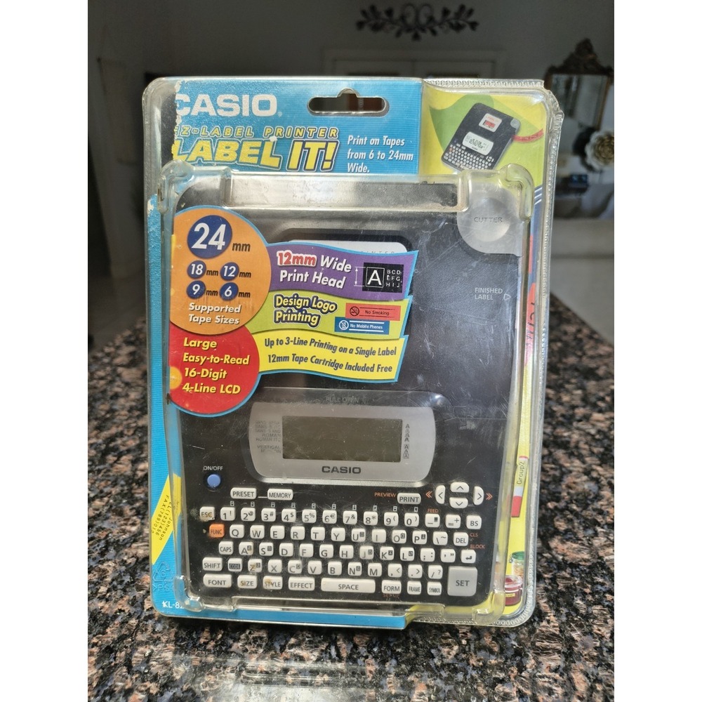 Casio KL-820 Label Printer (Black) XR-24YW Label Printer Tape